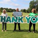 From left to right: Linda Miller, Paul Mackings and Macmillan relationship fundraising manager Jane Curry at Boldon Golf Club.