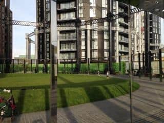 Redeveloped gas holders in London. Picture by Jean Stokes.