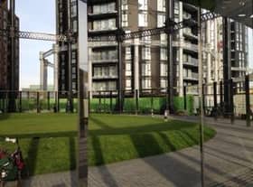 Redeveloped gas holders in London. Picture by Jean Stokes.