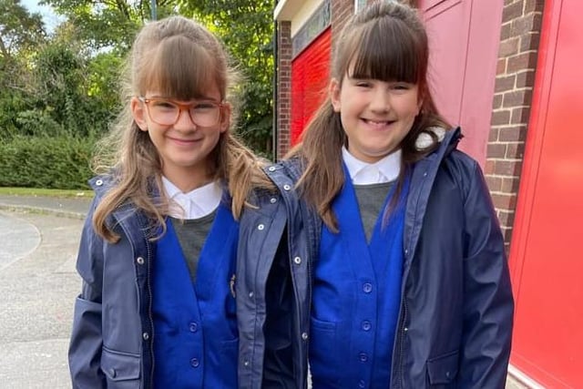 Back to school in South Tyneside. Lilly and Jorja going into Year 3.