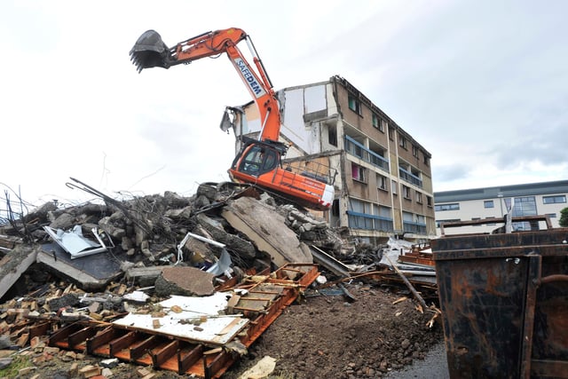 Demolition of old flats at West Pilton Crescent, Muirhouse, in 2010.