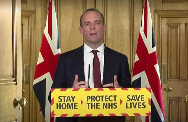 Dominic Raab delivered Thursday's coronavirus briefing from Downing Street.
