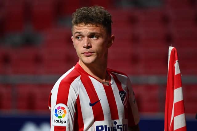Atletico Madrid's English defender Kieran Trippier leaves the pitch after resulting injured during the Spanish league football match between Club Atletico de Madrid and Real Betis at the Wanda Metropolitano stadium in Madrid on July 11, 2020. (Photo by GABRIEL BOUYS / AFP) (Photo by GABRIEL BOUYS/AFP via Getty Images)