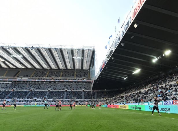 A general view of St James' Park during its first game back with fans during the Premier League match between Newcastle United and Sheffield United at St. James Park on May 19, 2021 in Newcastle upon Tyne, England.