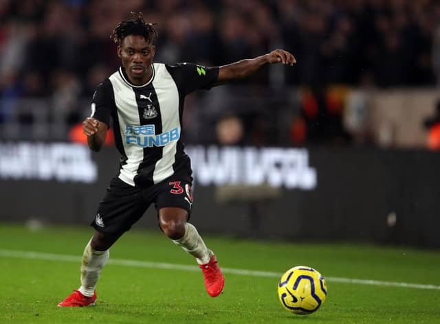 Christian Atsu of Newcastle United during the Premier League match between Wolverhampton Wanderers and Newcastle United at Molineux on January 11, 2020 in Wolverhampton, United Kingdom. (Photo by Marc Atkins/Getty Images)