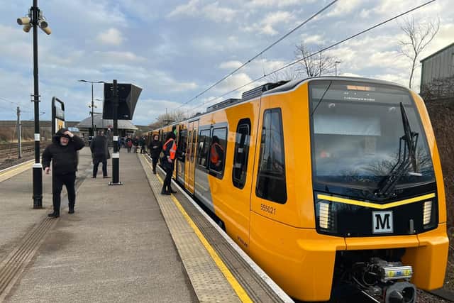 The first new Tyne and Wear Metro train in service at Pelaw. Photo: Nexus