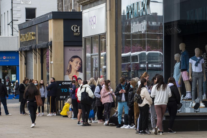 The queue outside of Primark stretched down Princes Street and onto Frederick Street as eager shoppers make the most of the latest coronavirus restrictions easing.