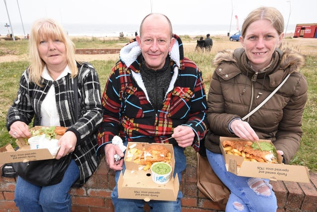 Dorothy Evans, Ian Appleton and Rebecca Evans made the trip from Trimdon to South Shields to enjoy traditional Good Friday fish and chips from Colman's temple