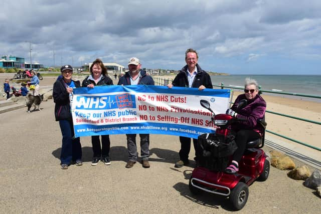 The Keep Our NHS Public campaign group have been protesting against the increasing involvement of private companies in the South Tyneside and Sunderland NHS Foundation Trust.