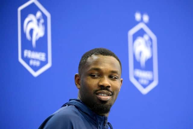 France and Borussia Monchengladbacj forward Marcus Thuram is close to Newcastle United's Allan Saint-Maximin.