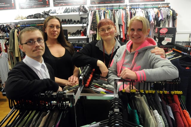 Volunteers at the Salvation Army shop in Fowler Street. Pictured from left are Matthew Minchell, Samantha Clarke, Jackie Plant and Kelly McBurnie in 2014.
