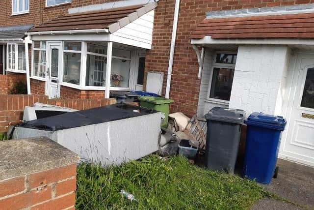 Waste in Stacey Brown's front garden.