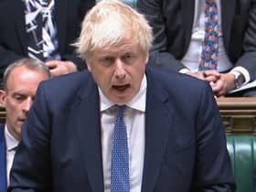 Prime Minister Boris Johnson delivering a statement to the House of Commons following the publication of Sue Gray's report into Downing Street parties.  
Photograph: House of Commons/PA Wire