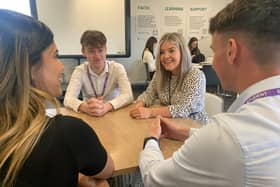 Sixth Form students at St. Wilfrid’s RC College, South Shields chat to Assistant Headteacher and Lea