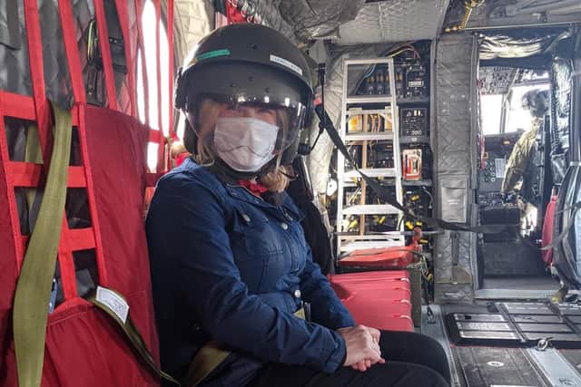 Emma Lewell-Buck travelled on a helicopter as part of a visit to the armed forces.