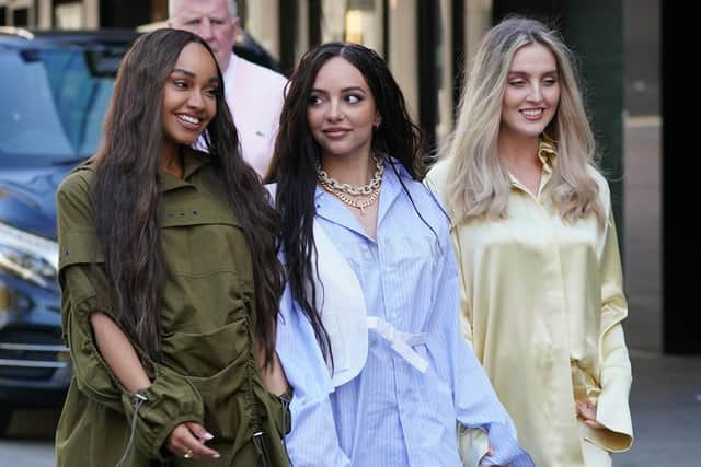 Little Mix -  Leigh-Anne Pinnock, Jade Thirlwall and Perrie Edwards - pictured arriving at the studios of Global Radio in London at the end of last month. Picture by PA.