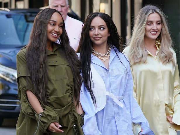Little Mix -  Leigh-Anne Pinnock, Jade Thirlwall and Perrie Edwards - pictured arriving at the studios of Global Radio in London at the end of last month. Picture by PA.