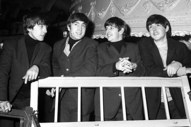 The Beatles line up for a photocall in Sunderland in 1963.