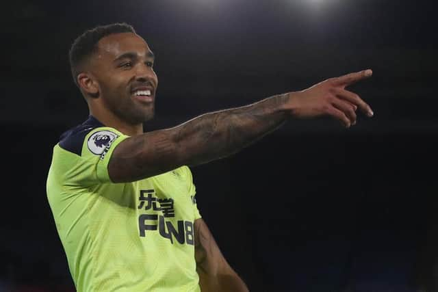 Callum Wilson celebrates scoring Newcastle United's third goal.