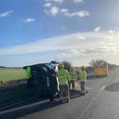 TWFRS deal with an overturned vehicle on the A19