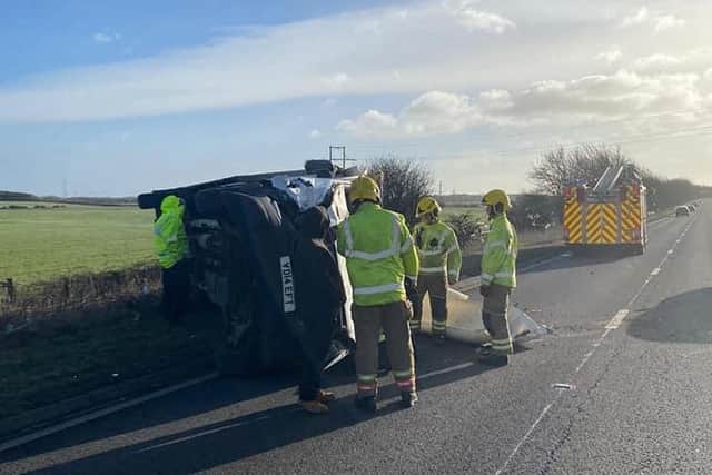 TWFRS deal with an overturned vehicle on the A19