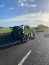 TWFRS deal with an overturned vehicle on the A19