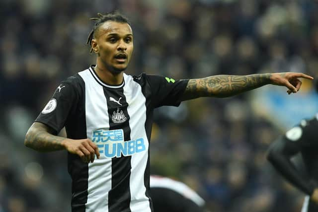 NEWCASTLE UPON TYNE, ENGLAND - FEBRUARY 01: Valentino Lazaro of Newcastle United in action during the Premier League match between Newcastle United and Norwich City at St. James Park on February 1, 2020 in Newcastle upon Tyne, United Kingdom. (Photo by Mark Runnacles/Getty Images)