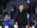 Brendan Rogers, Manager of Leicester City acknowledges the fans following victory in the UEFA Europa League group C match between Leicester City and Legia Warszawa at Leicester City Stadium on November 25, 2021 in Leicester, England. (Photo by Catherine Ivill/Getty Images)