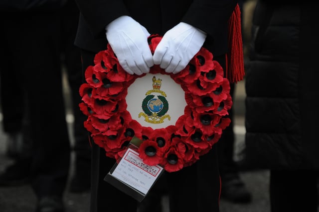 Remembrance Sunday Parade and Service at Westoe Cenotaph, South Shields, with the Mayor of South Tyneside Coun Pat Hay, Deputy Lord Lieutenant Tyne and Wear Wing Commander David L Harris.