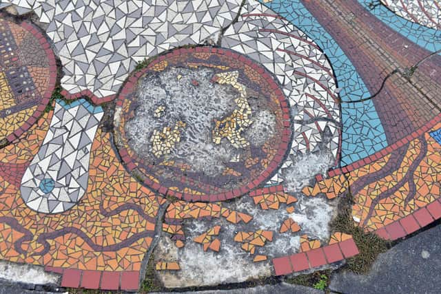 The current state of the mosaic at Steward Crescent flats