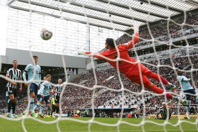 Bruno Guimaraes' header opened the scoring for Newcastle United against Brentford (Photo by Ian MacNicol/Getty Images)