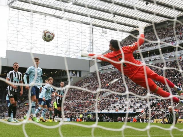 Bruno Guimaraes' header opened the scoring for Newcastle United against Brentford (Photo by Ian MacNicol/Getty Images)