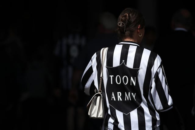 One fan sports a very retro Newcastle United shirt ahead of the opening day of the season clash with Nottingham Forest