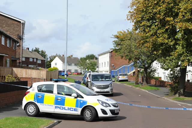 Police cordon around a property at Chevington, Leam Lane Estate, Gateshead, after a stabbing.