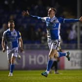 Elliot Anderson of Bristol Rovers celebrates scoring his side's first goal during the Sky Bet League Two match between Bristol Rovers and Colchester United  (Photo by Dan Mullan/Getty Images)