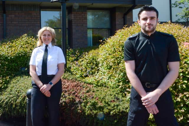 PC Alexandra Rackstraw and PC Andrew Curtis, along with Chief Superintendent Sarah Pitt.