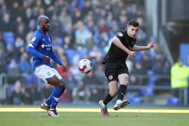 Kell Watts in action for Peterborough United against Ipswich. Photo: Joe Dent.