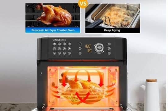 Heated by 360 degrees air circulation, the T31 makes food crunchy on the outside, and tender on the inside with 85% less fat intake