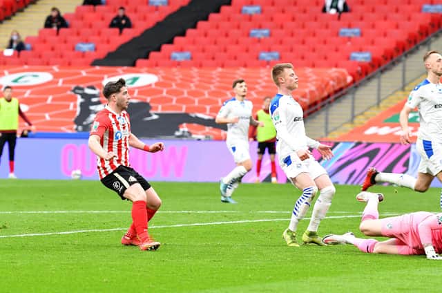Lynden Gooch fires Sunderland into the lead at Wembley