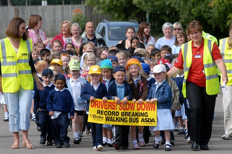 Pupils from Hadrian Primary School were going for a walking bus world record in 2006. But what was the record they were trying to break?