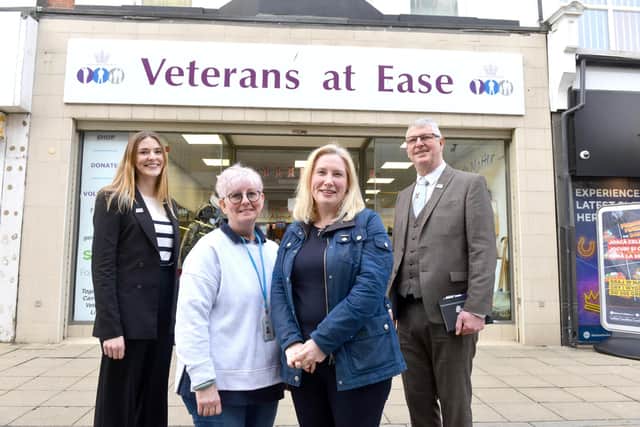 From left: Tessa Godley from Big Society Capital, Veterans At Ease shop manager Chris Thompson, Emma Lewell-Buck MP and the charity's office manager James Eaglesham.