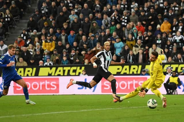 Joelinton scored Newcastle United's second goal against Leicester City on Tuesday night (Photo by Stu Forster/Getty Images)