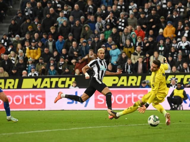 Joelinton scored Newcastle United's second goal against Leicester City on Tuesday night (Photo by Stu Forster/Getty Images)