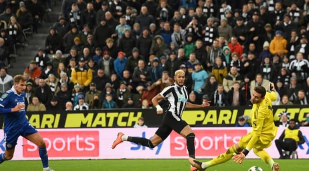 Joelinton scored Newcastle United's second goal against Leicester City on Tuesday night (Photo by Stu Forster/Getty Images)