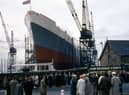 The launch of the refrigerated cargo ship ‘Turkistan’ at Readheads shipyard, South Shields, 12 September 1962.