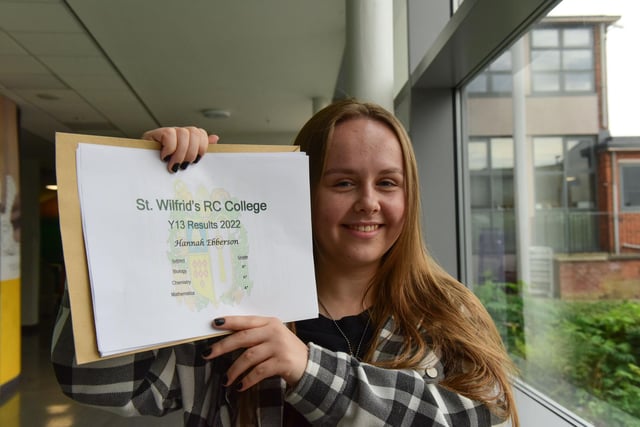 Student Hannah Ebberson at St.Wilfred's RC College was pleased with her results.
