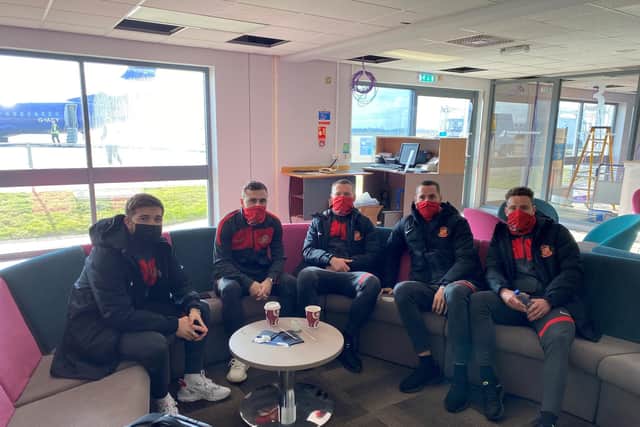 SAFC squad at Teesside International Airport
