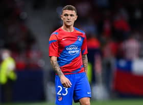 Kieran Trippier of Atletico de Madrid warms up during the UEFA Champions League group B match between Atletico Madrid and FC Porto at Wanda Metropolitano on September 15, 2021 in Madrid, Spain. (Photo by David Ramos/Getty Images)