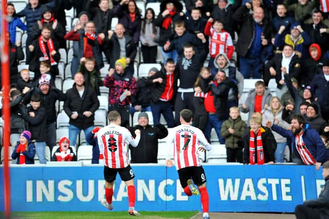 Elliot Embleton celebrates his first-half goal