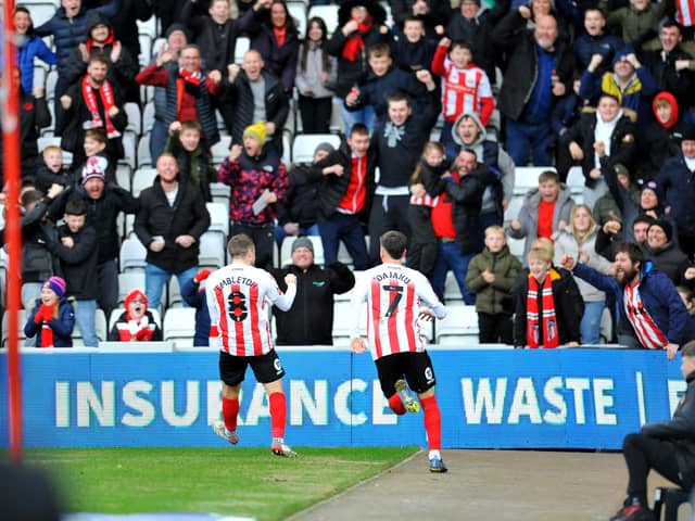 Elliot Embleton celebrates his first-half goal